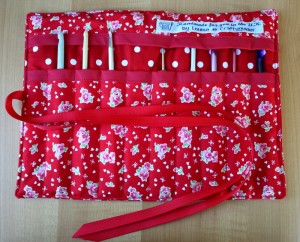 Red floral crochet hook roll